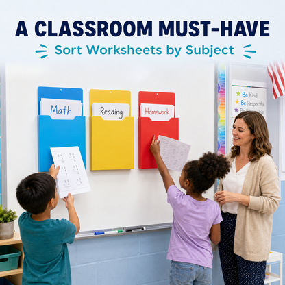 Magnetic File Organizer  | Wall-Mount Folder Holder for Classroom, Office, Whiteboard & Refrigerator