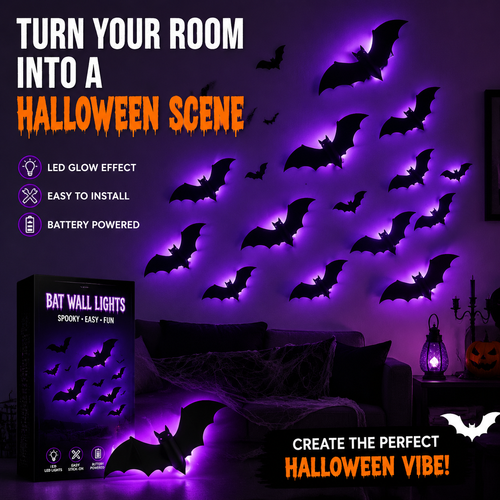 Halloween LED Bat Wall Lights | Peel & Stick Spooky Decor