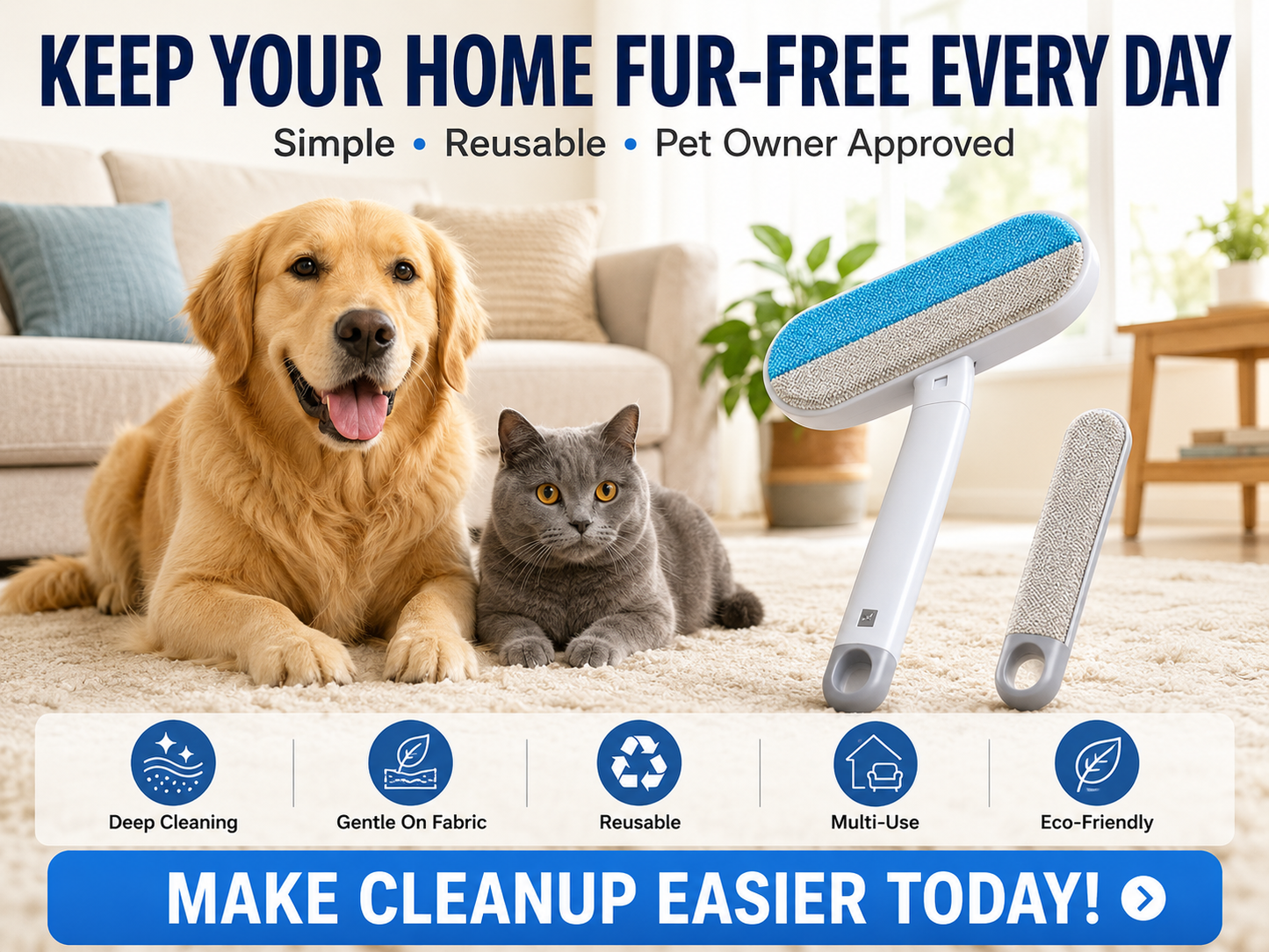 Upgraded Reusable Pet Hair Remover Brush
