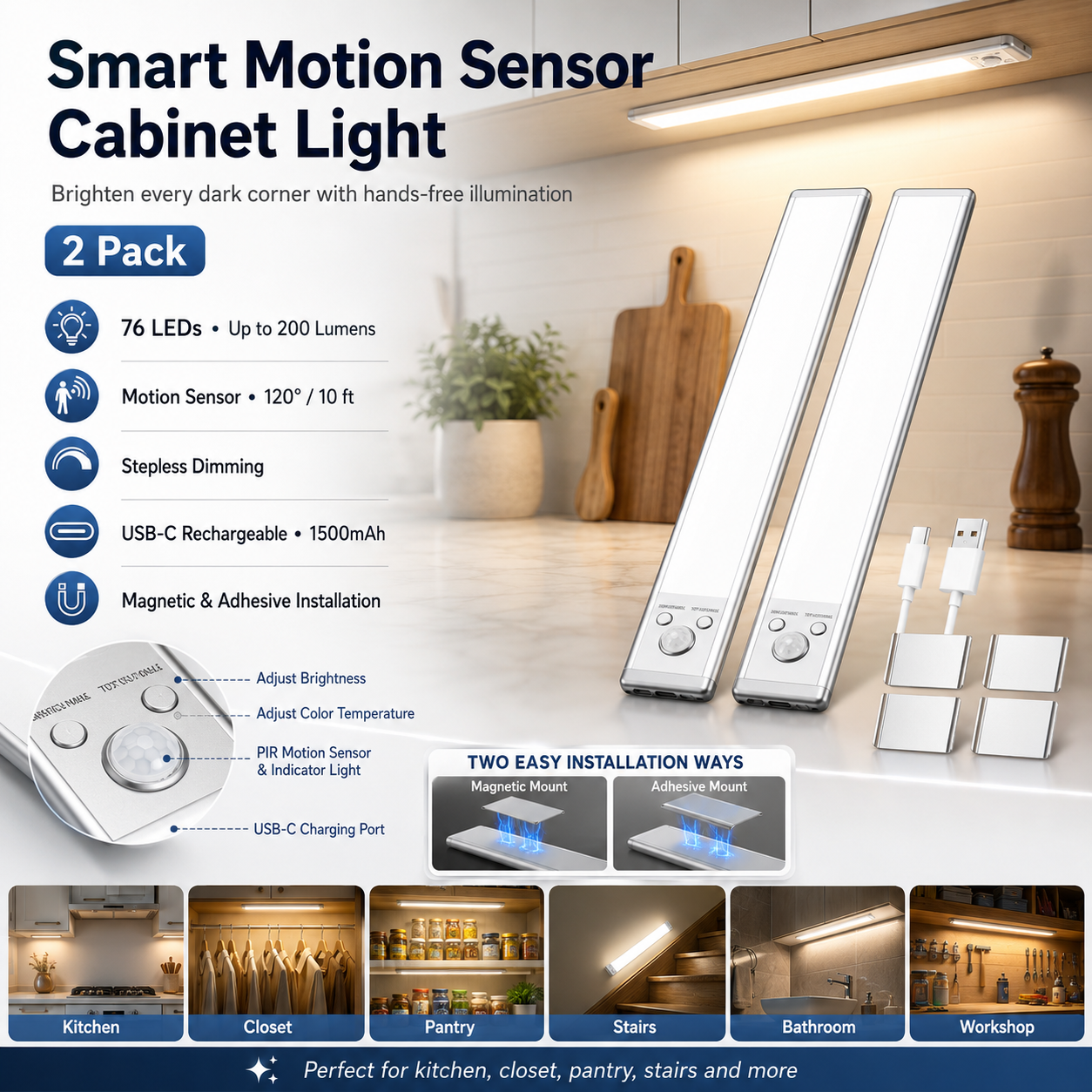 💡 Smart Motion Sensor Under Cabinet Lights