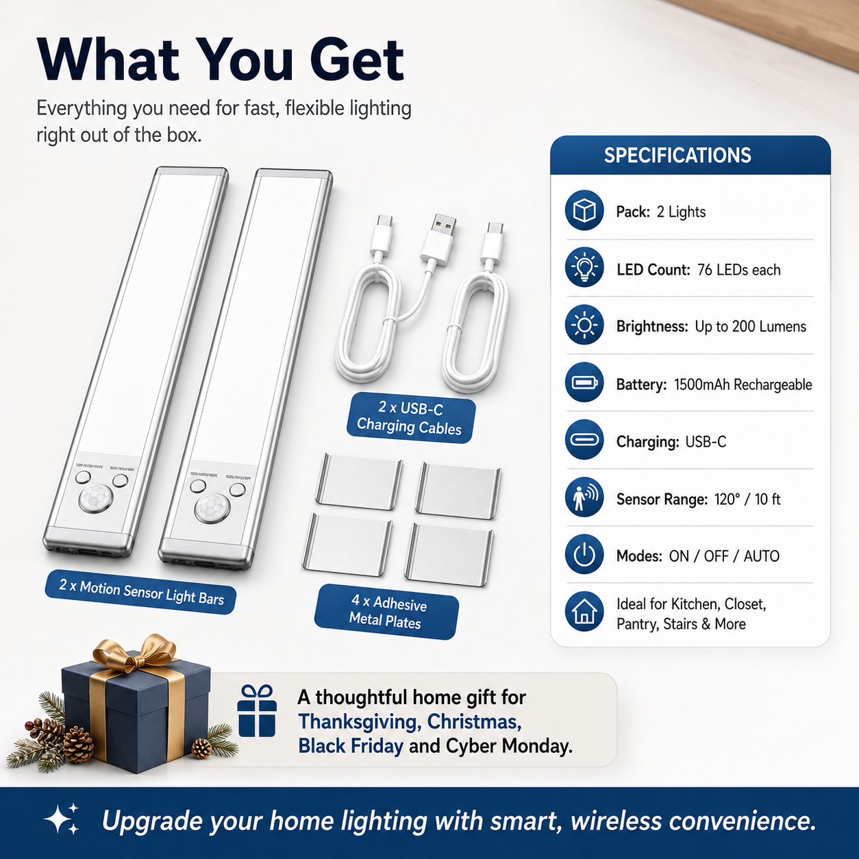 💡 Smart Motion Sensor Under Cabinet Lights