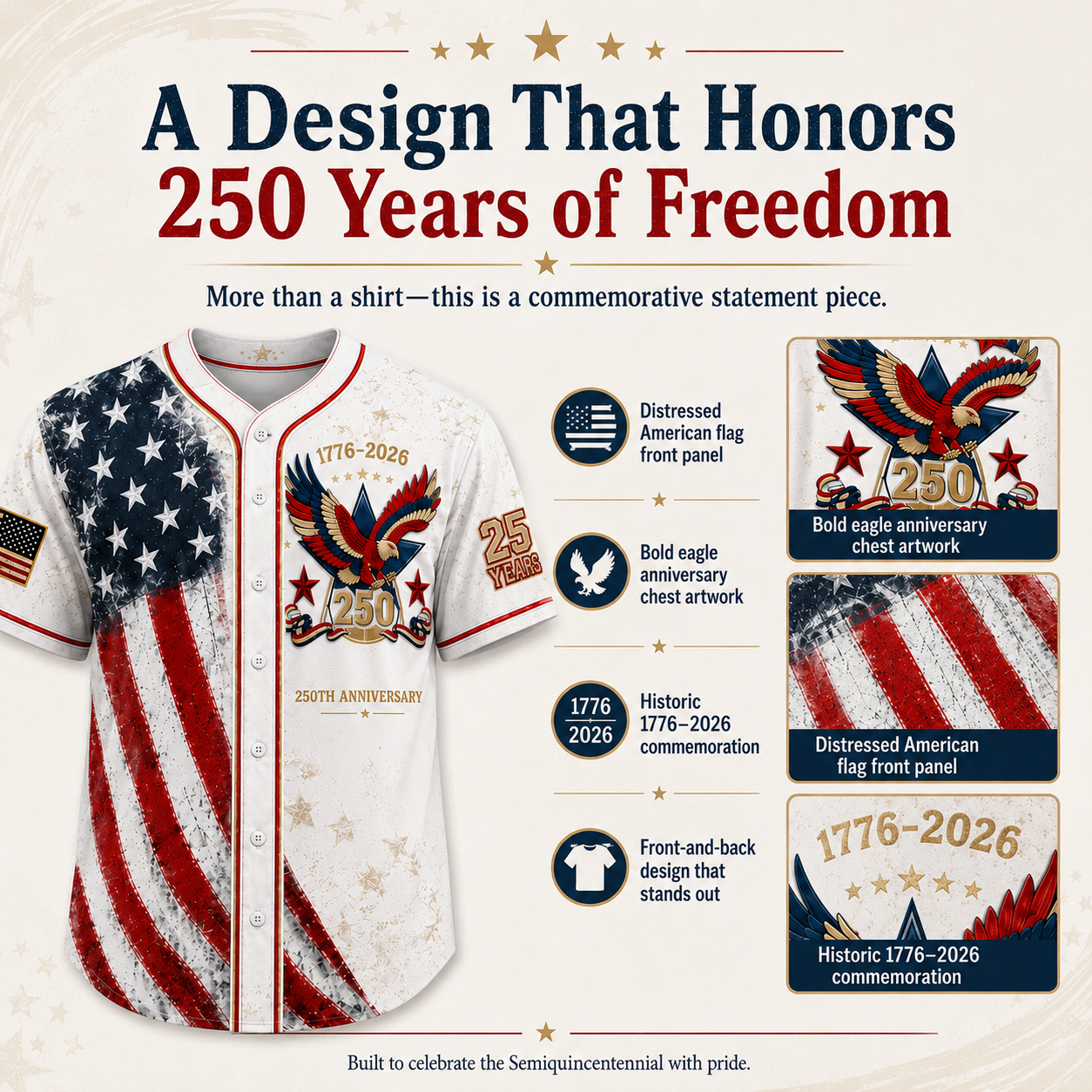 🚀 Men's USA 250th Anniversary Baseball Jersey
