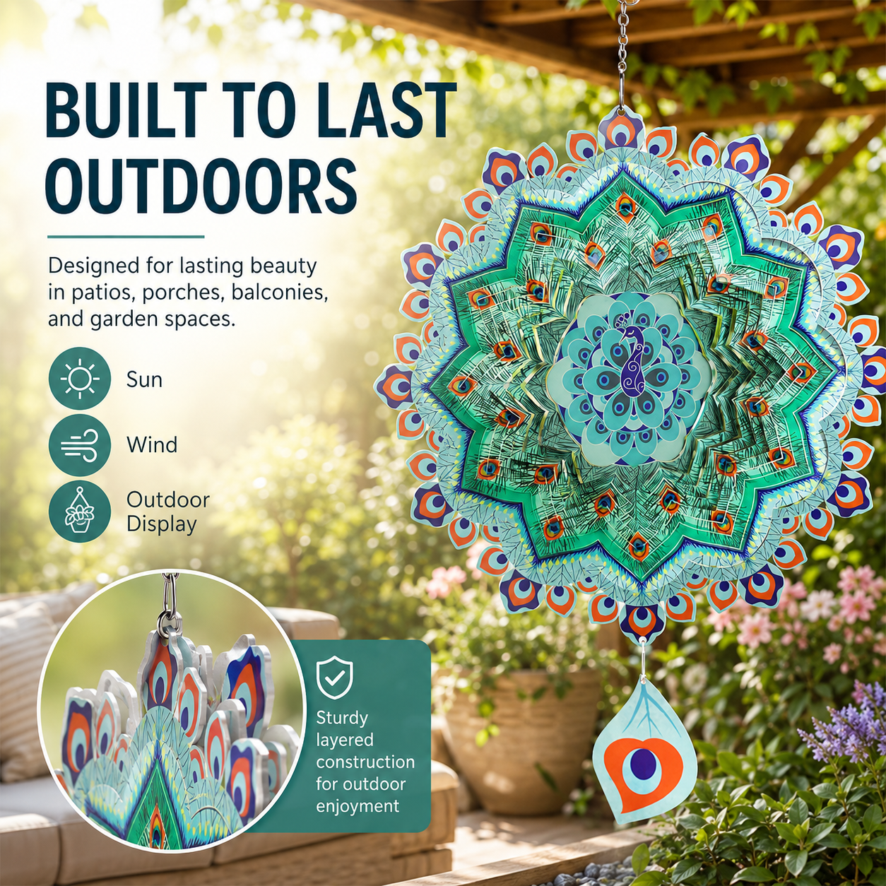 🔥Hot Sale｜Hanging Metal Wind Spinner🦚 Bring Your Garden to Life with Mesmerizing Peacock Magic