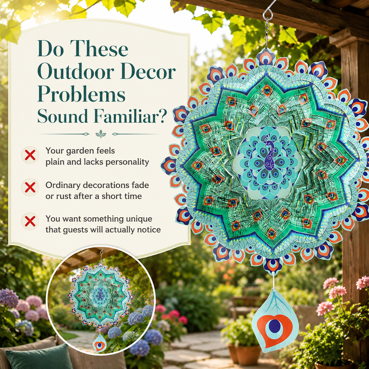 🔥Hot Sale｜Hanging Metal Wind Spinner🦚 Bring Your Garden to Life with Mesmerizing Peacock Magic