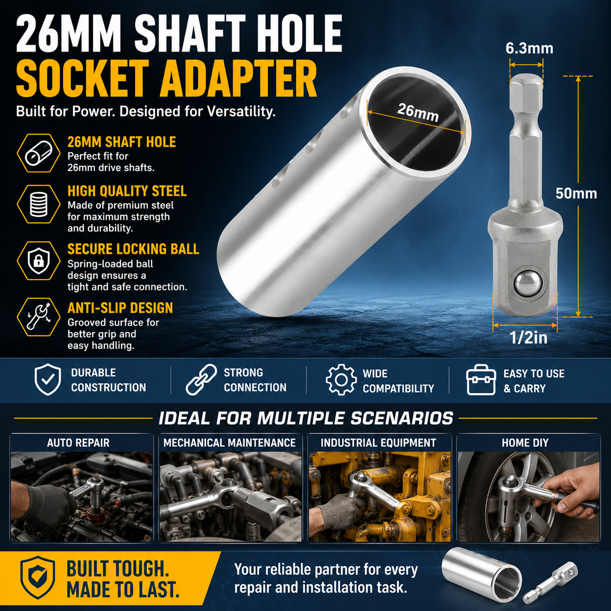 🛠️⚡ Trailer jack drill adapter, compatible with 1-inch drive shaft, Turbo