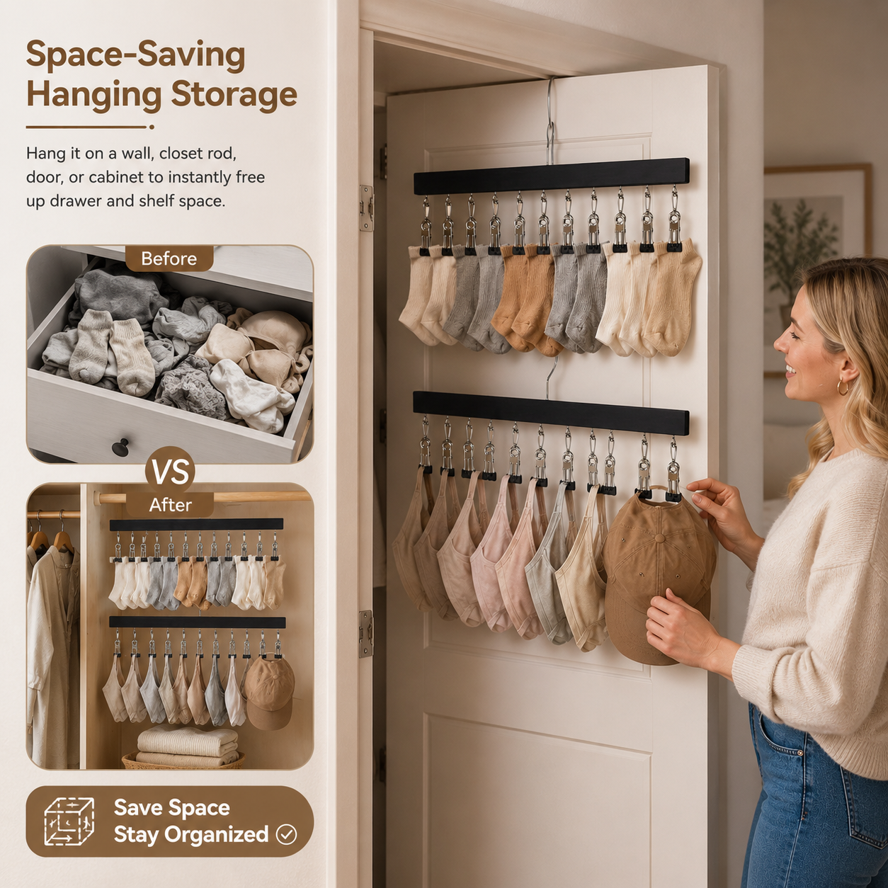 🔥 Must-Have Home Organizer | Wooden Hanging Clip Organizer