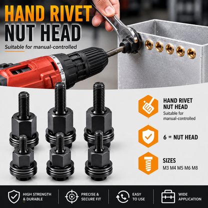 Head Rivet Nut Tool-M3 M4 M5 M6 M8 M10 Rivnut Kit-Carbon Steel Rivnut Set