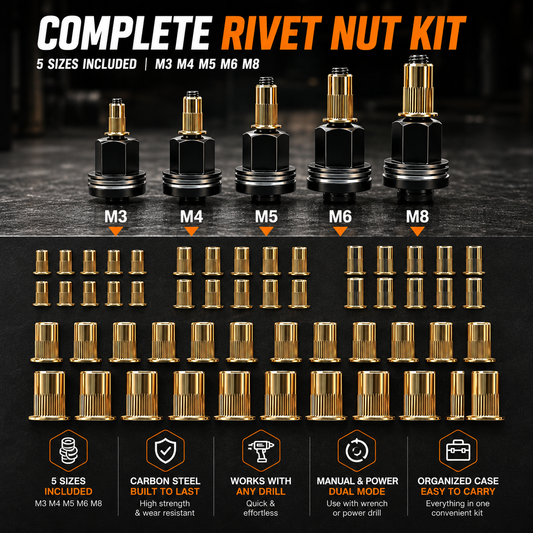 Head Rivet Nut Tool-M3 M4 M5 M6 M8 M10 Rivnut Kit-Carbon Steel Rivnut Set