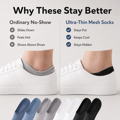 Mesh No-Show Socks – Anti-Slip Heel, Zero-Bulk Comfort