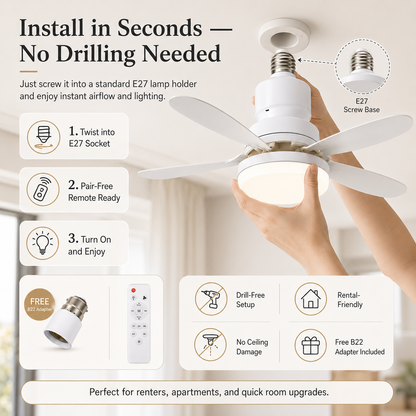 Modern Dimmable E27 LED Fan Light 
