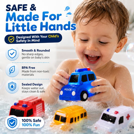 6-Pack Light-Up Bath Vehicles – Flashing Cars & Trucks for Toddler Tub Fun