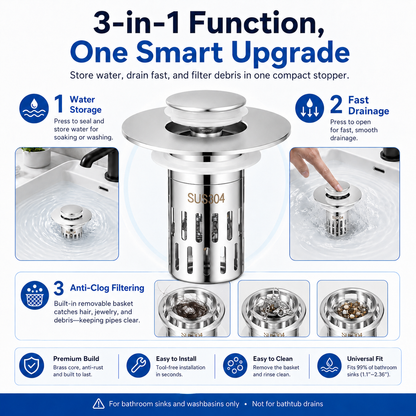 🔥The Ultimate 3-in-1 Pop-Up Sink Strainer
