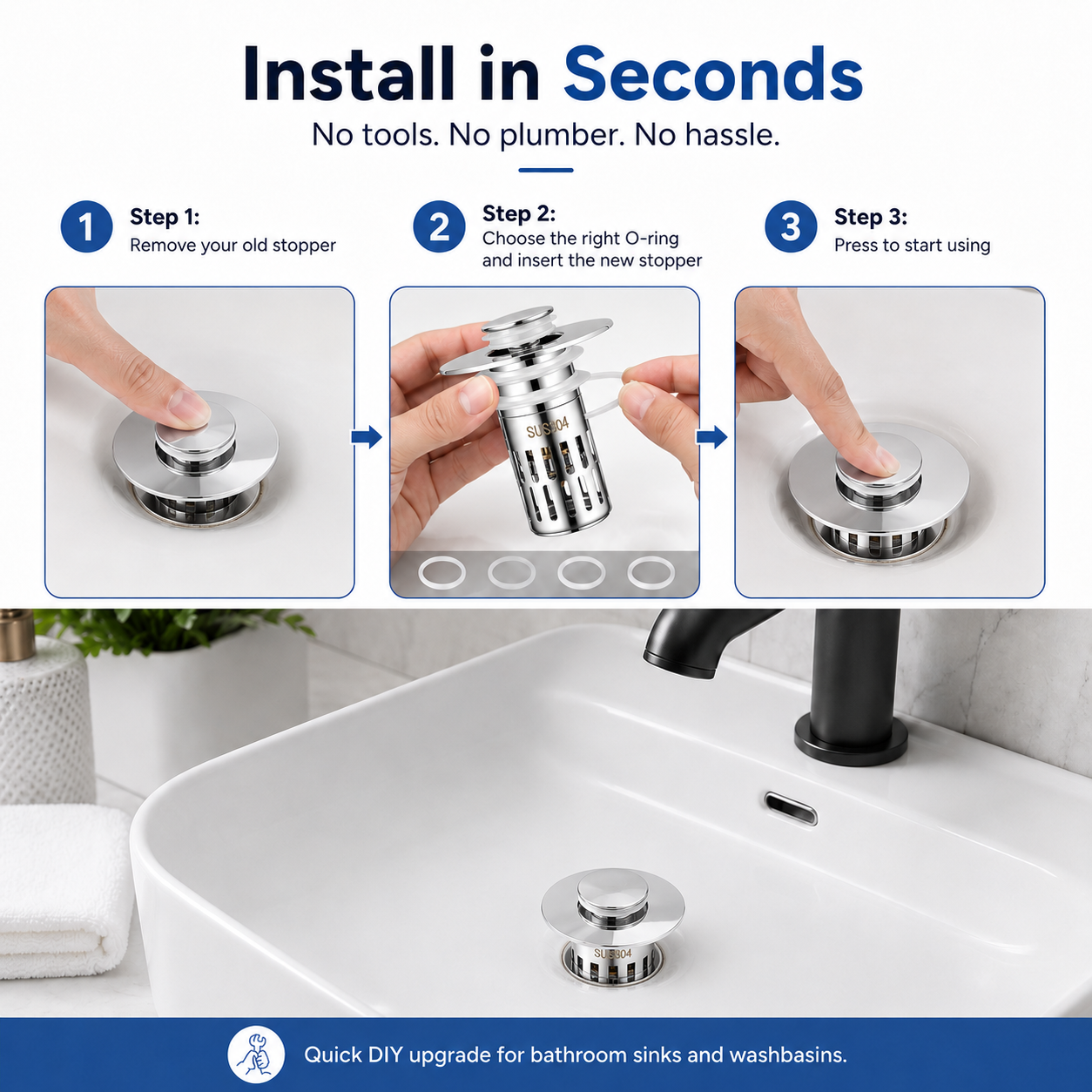 🔥The Ultimate 3-in-1 Pop-Up Sink Strainer