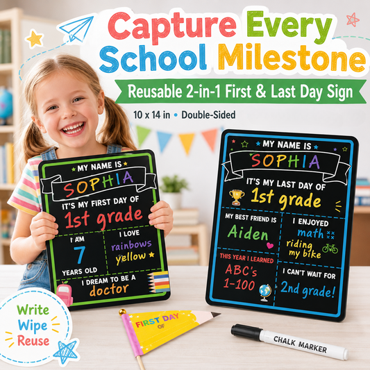 📸 Double-Sided First & Last Day Chalkboard Sign – Reusable School Photo Prop