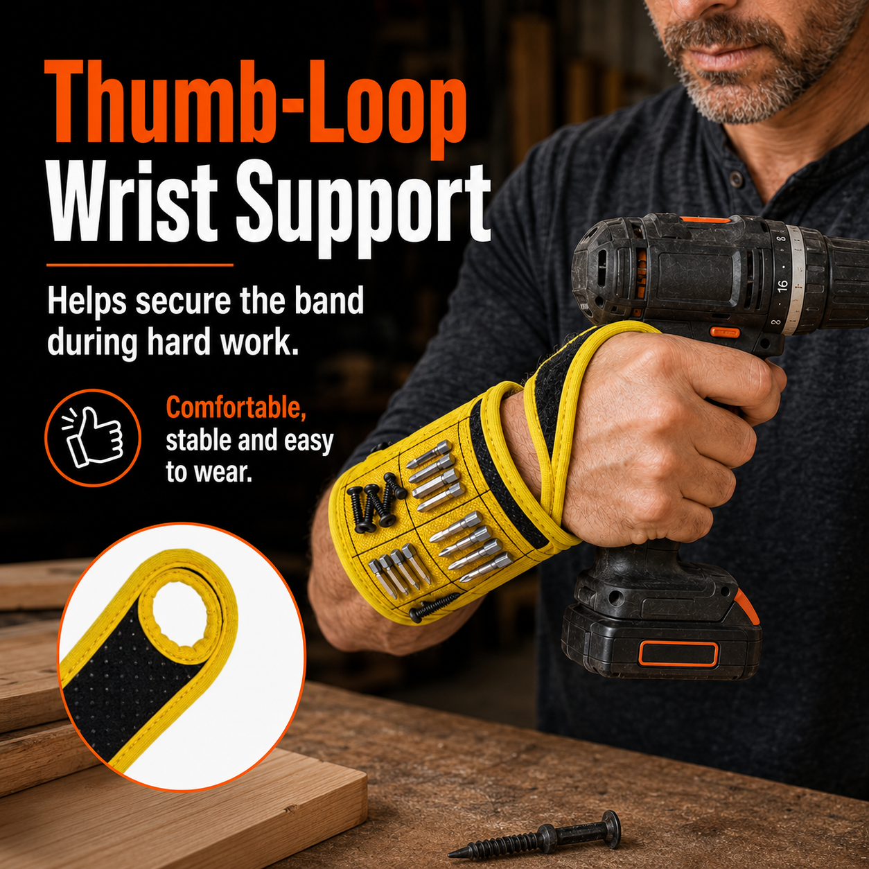 🧲 Magnetic Wristband – Holds Screws, Nails & Bits
