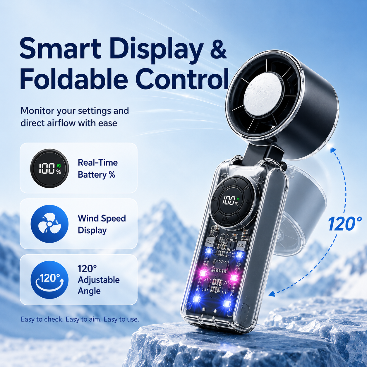 🌪️ 5-in-1 Rechargeable Turbo Fan – Cooling Plate, 199 Speeds, Digital Display, 3600mAh, for Travel & Daily Use