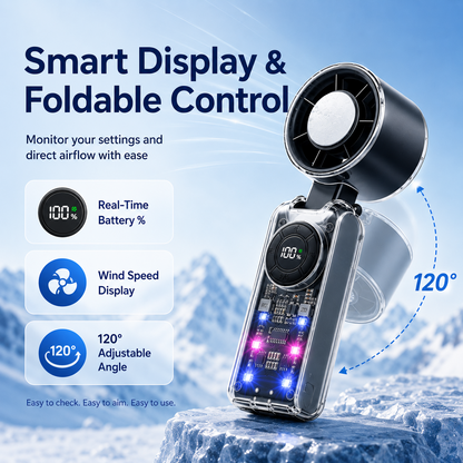 🌪️ 5-in-1 Rechargeable Turbo Fan – Cooling Plate, 199 Speeds, Digital Display, 3600mAh, for Travel & Daily Use