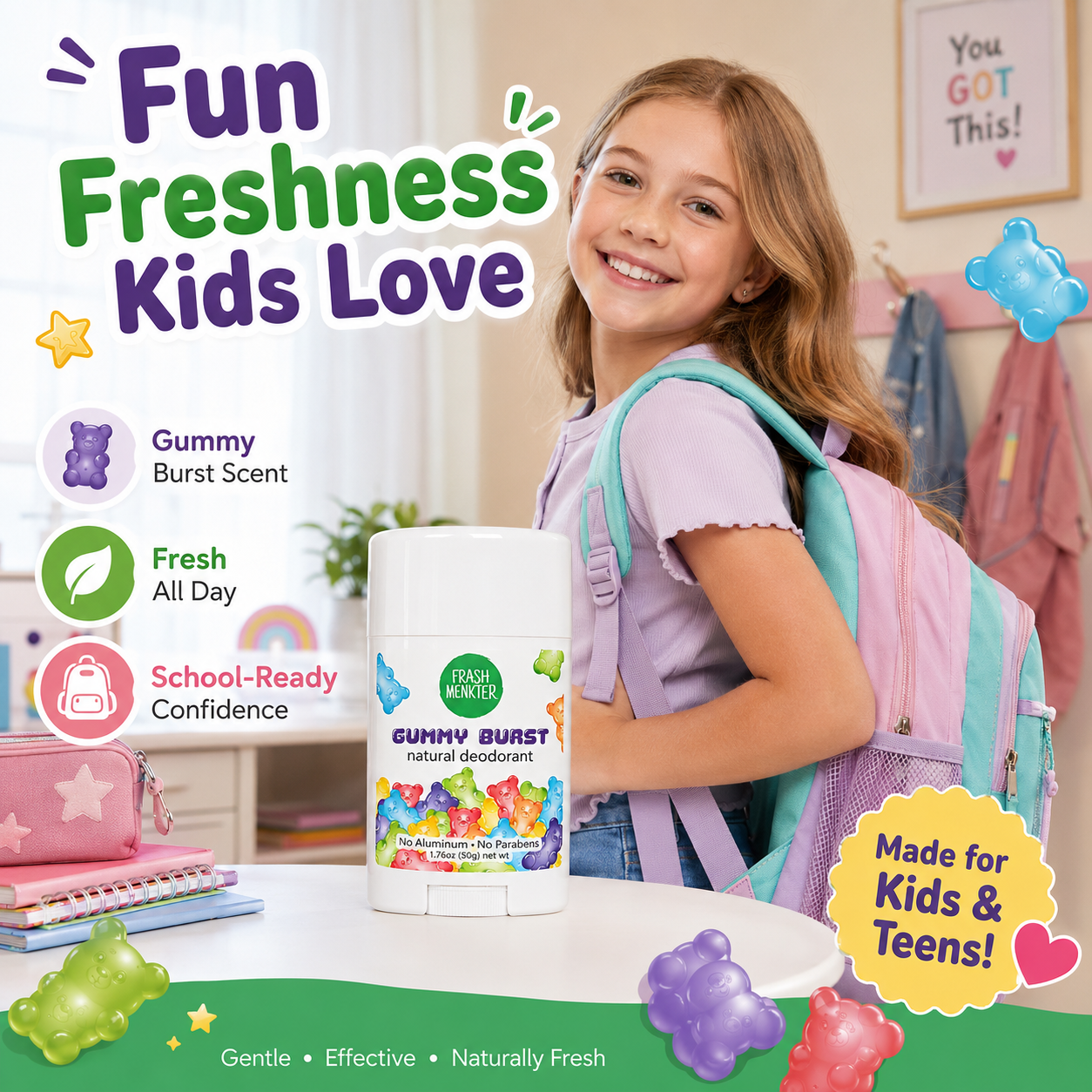 🌿Natural Deodorant for Kids & Teens, Aluminum Free, Paraben Free, Hypoallergenic Deodorant