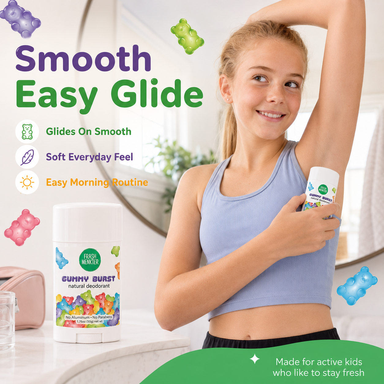 🌿Natural Deodorant for Kids & Teens, Aluminum Free, Paraben Free, Hypoallergenic Deodorant