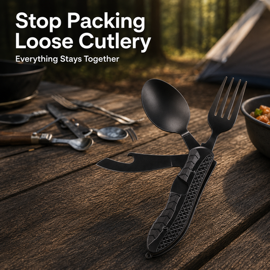 🏕️ 3-in-1 Folding Camping Utensil – Compact Fork, Spoon & Knife