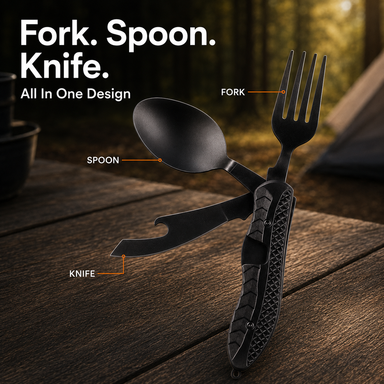 🏕️ Compact 3-in-1 Camping Flatware – Foldable Fork, Spoon & Knife for Travel