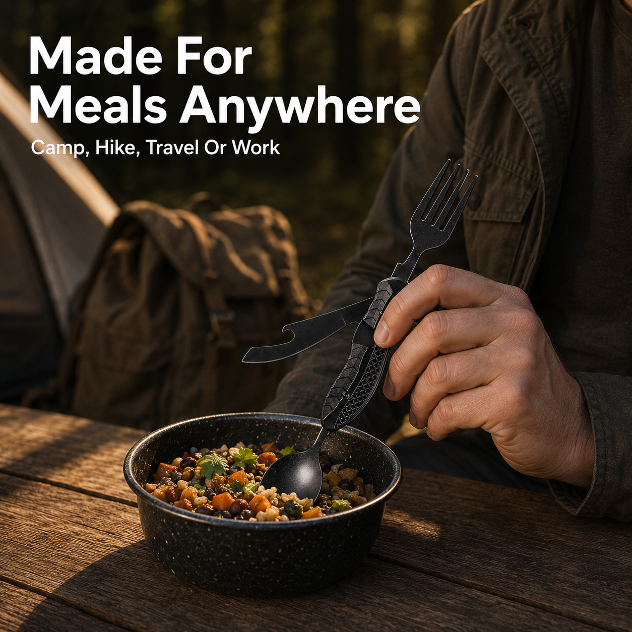 🏕️ Compact 3-in-1 Camping Flatware – Foldable Fork, Spoon & Knife for Travel