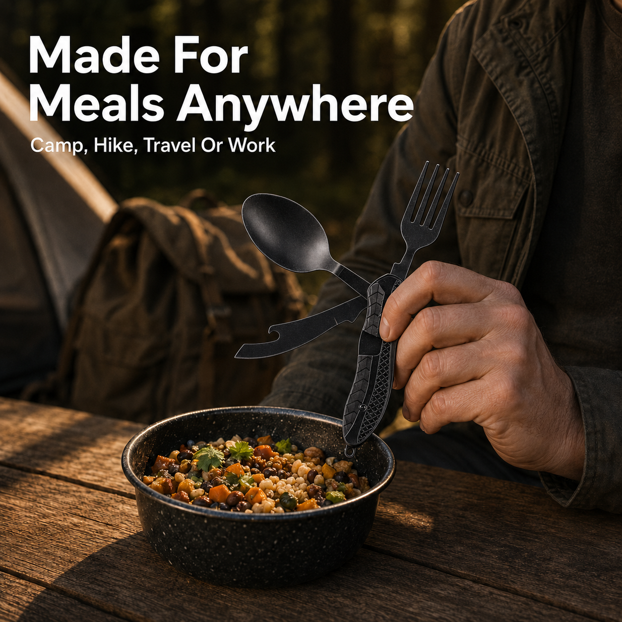 🏕️ Compact 3-in-1 Camping Flatware – Foldable Fork, Spoon & Knife for Travel