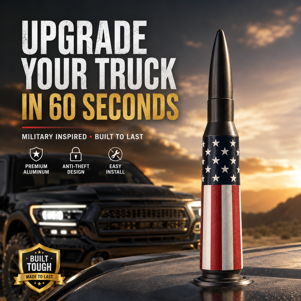 🔥 49% OFF | Universal 50 Cal Bullet Antenna | 9 Adapters Included | Fits Most Vehicles