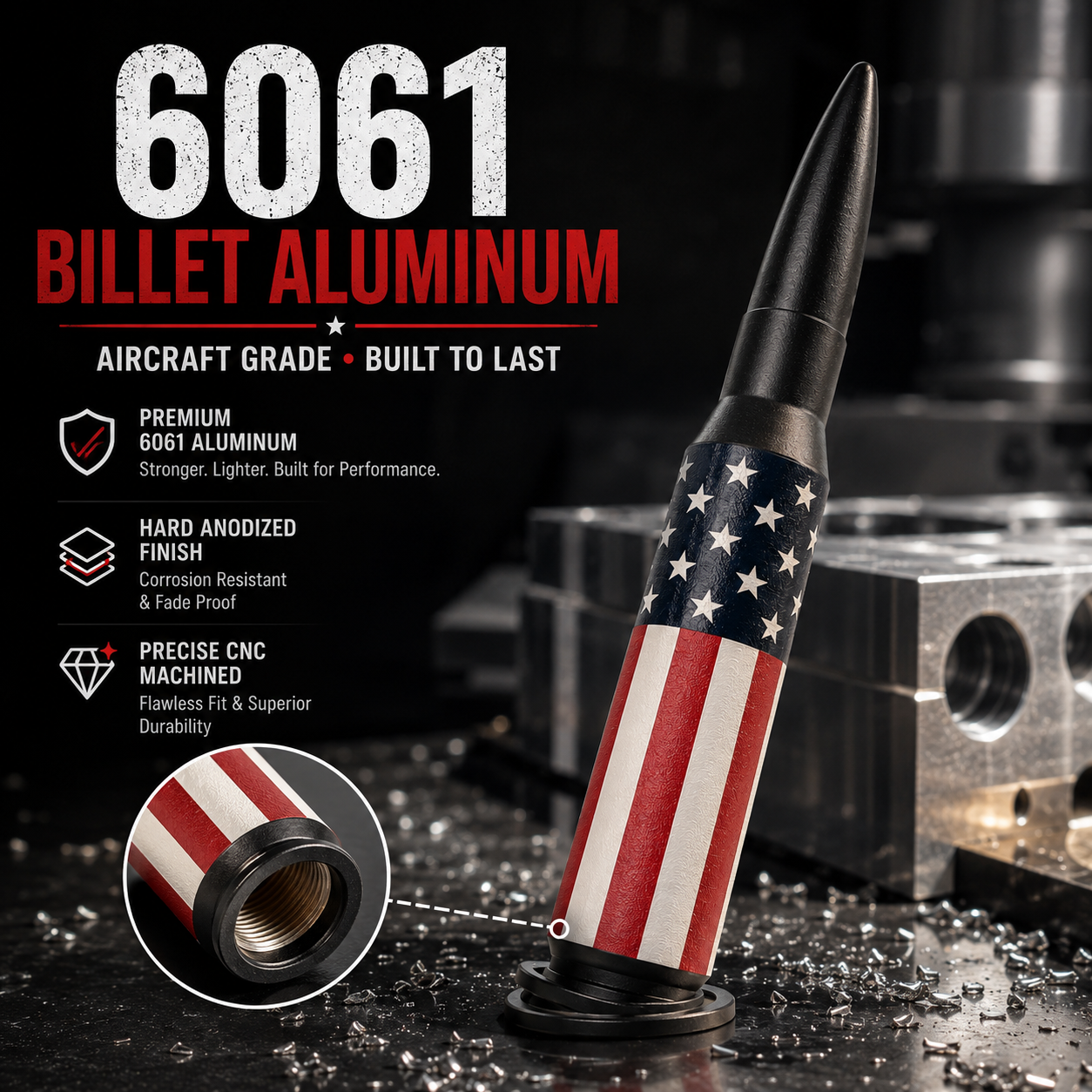 🔥 49% OFF | Universal 50 Cal Bullet Antenna | 9 Adapters Included | Fits Most Vehicles