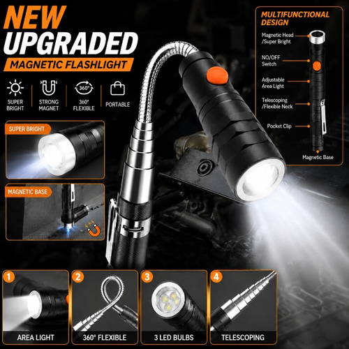 🔥Extendable Magnet Flashlight – Reach, Grab & Rescue Dropped Screws