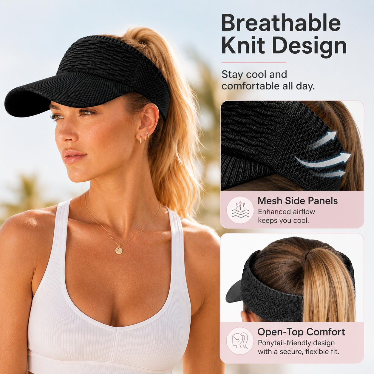 ☀️Women's High Ponytail Sun Visor Hat for Sun Protection