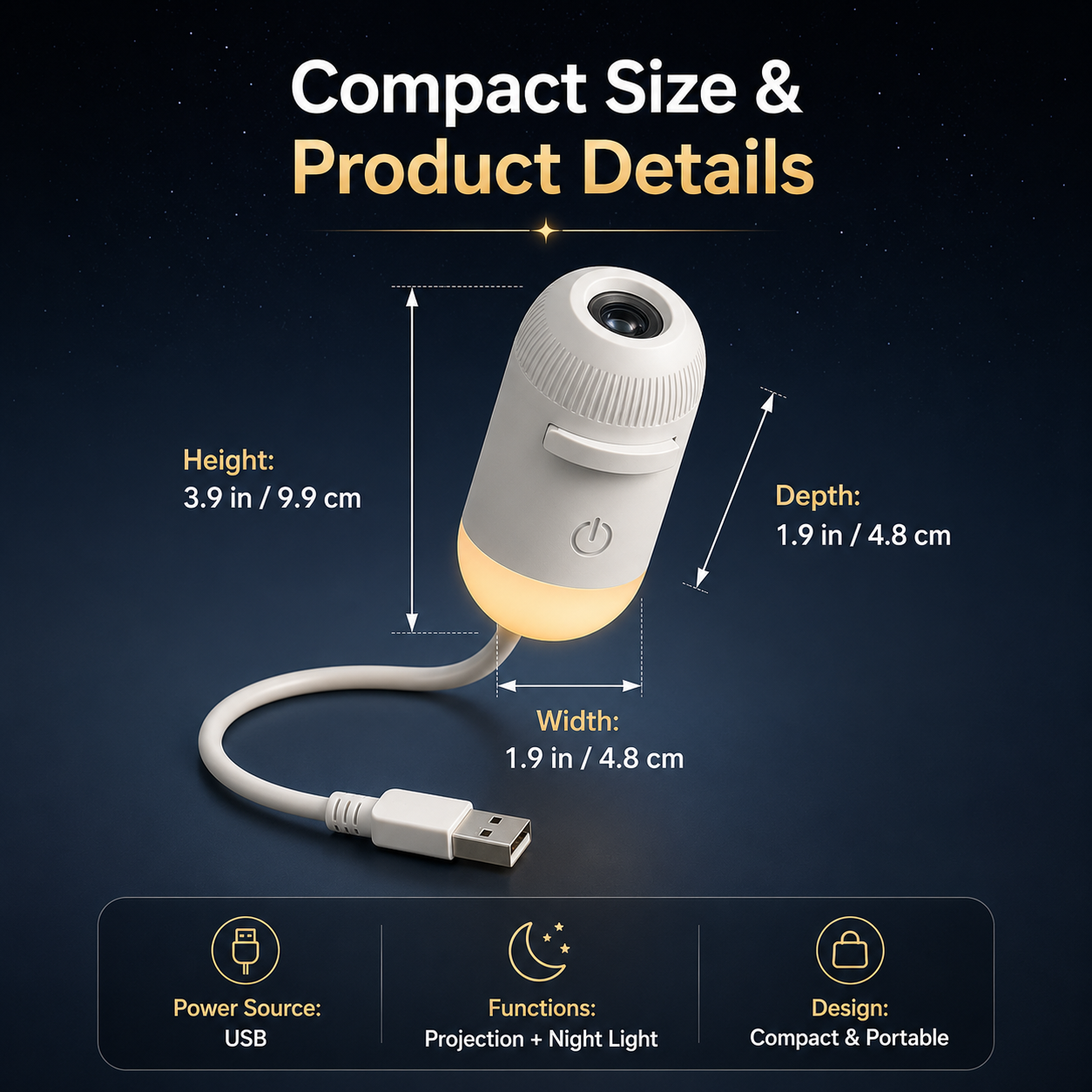 🌌2-in-1 Galaxy Projector & Warm Night Light – USB Starry Sky Lamp