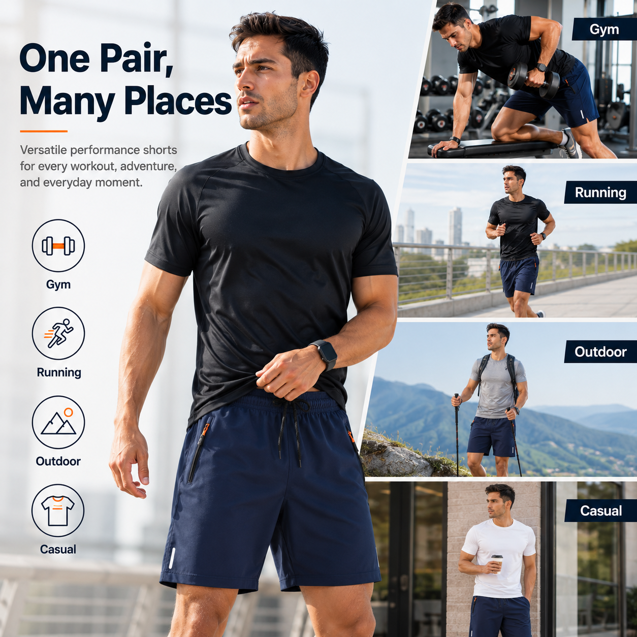 5-Pack Men's Body-Fitting Gym Shorts – Secure Zipper Pocket Workout Pants