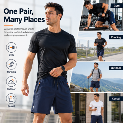 5-Pack Men's Body-Fitting Gym Shorts – Secure Zipper Pocket Workout Pants