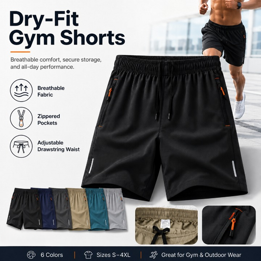 3-PACK Men's Body-Fitting Gym Shorts – Secure Zipper Pocket Workout Pants