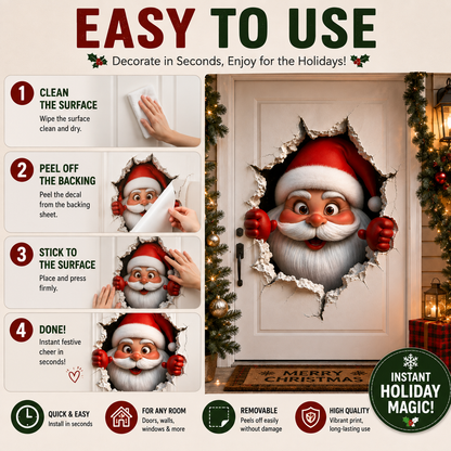 🎅 3D Santa Christmas Wall Decal | Festive Holiday Decor