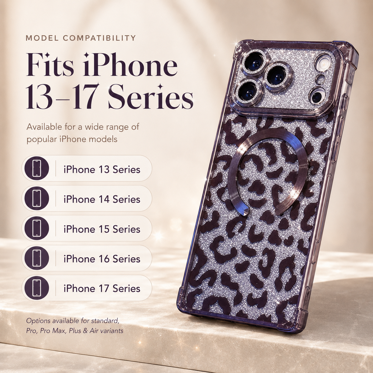 🐆 Glitter Leopard Phone Case – Compatible with iPhone 17 Pro Max/16 Pro/15 Pro/14/13