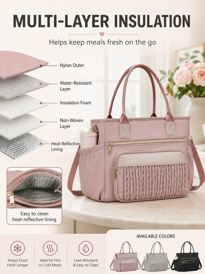 🎒 Back-to-School Pick ✨ Insulated Leakproof Lunch Tote with Adjustable Straps & Side Pockets