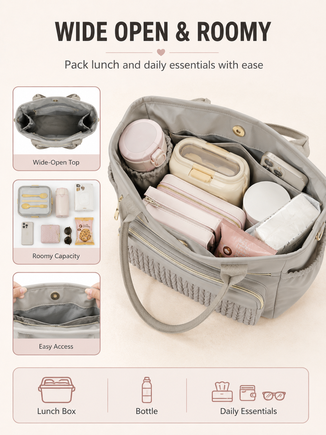 🎒 Back-to-School Pick ✨ Insulated Leakproof Lunch Tote with Adjustable Straps & Side Pockets