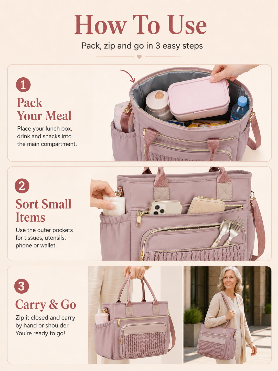 🎒 Back-to-School Pick ✨ Insulated Leakproof Lunch Tote with Adjustable Straps & Side Pockets