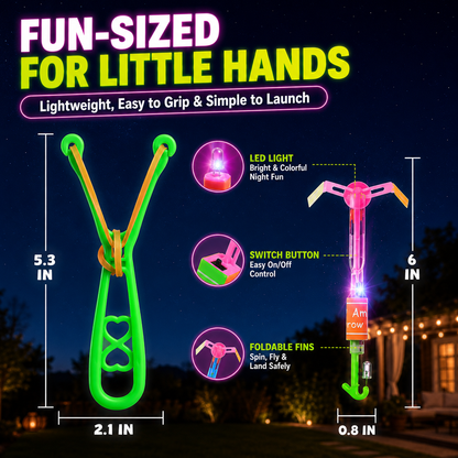 🚁 24-Pack LED Flying Set – Helicopters + Slingshots, Glow in the Dark