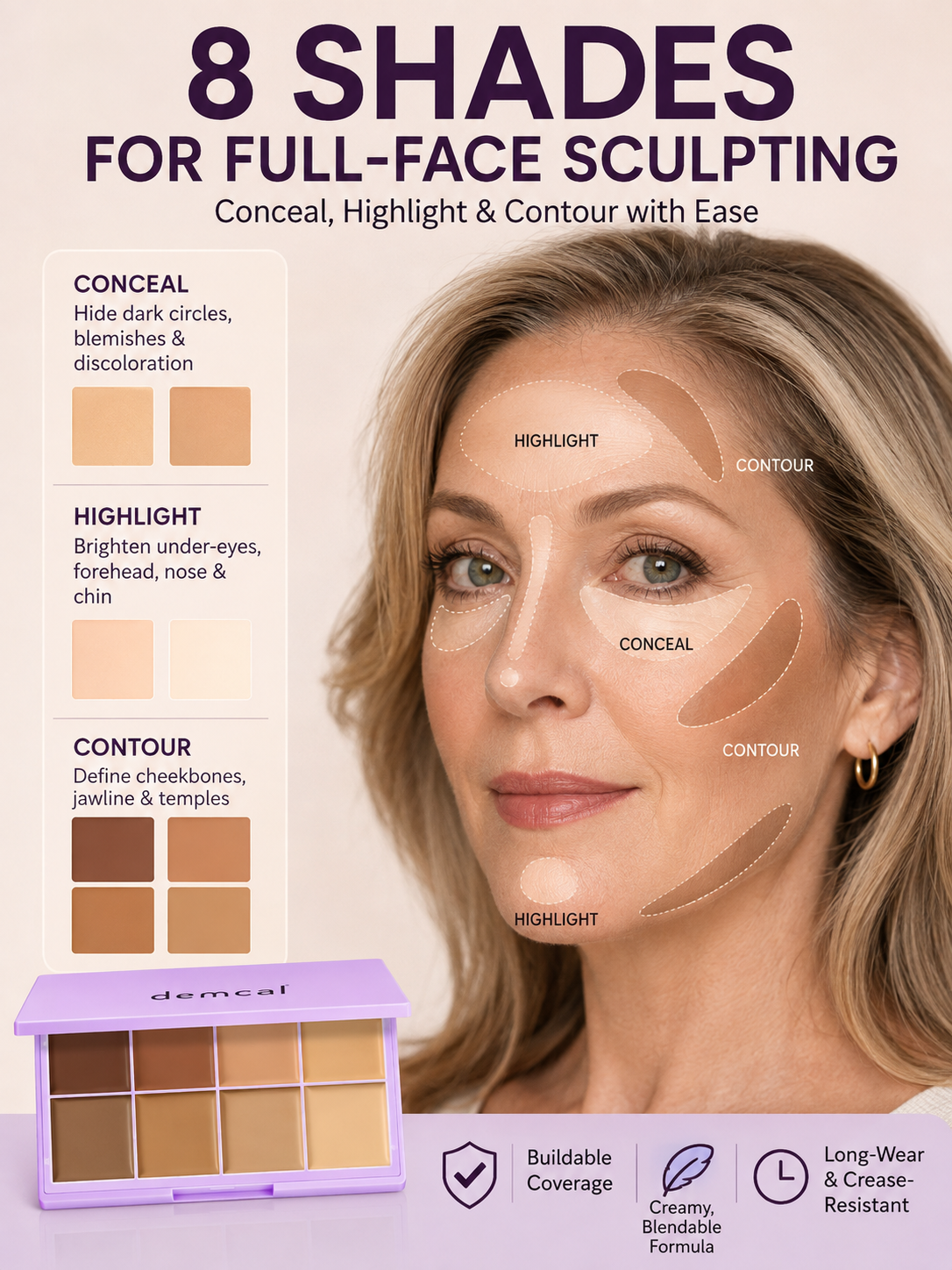 💄 Beauty Must-Have ✨ 8-Color Cream Concealer Palette for Full Coverage, Color Correction & Contouring