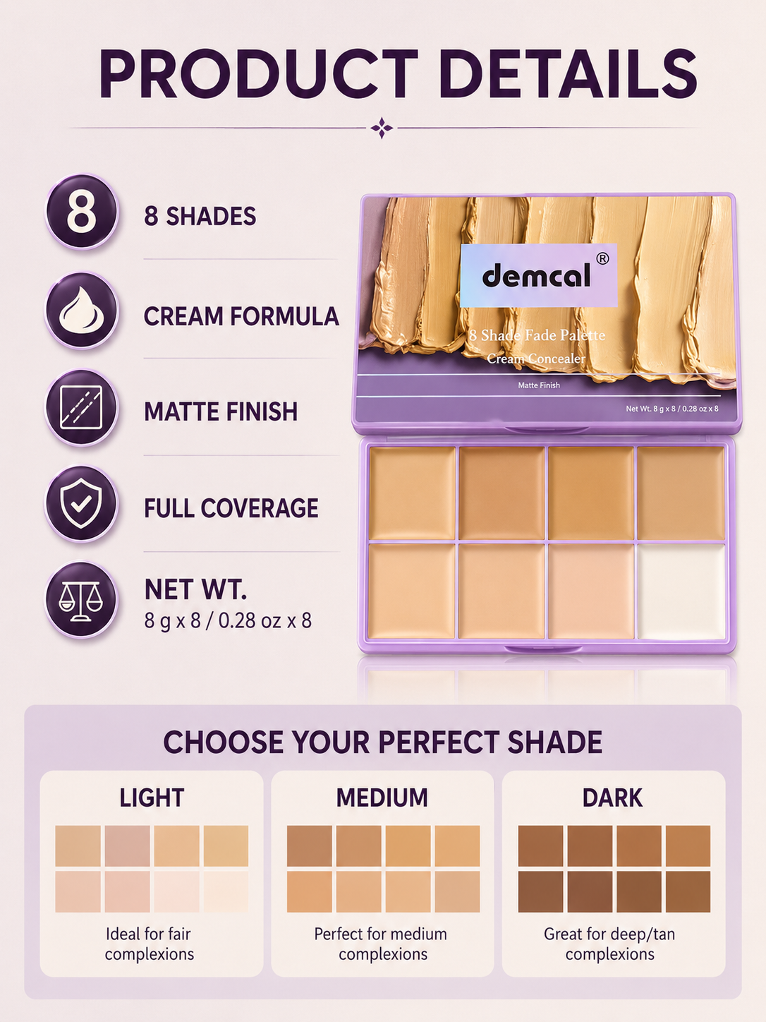 💄 Beauty Must-Have ✨ 8-Color Cream Concealer Palette for Full Coverage, Color Correction & Contouring