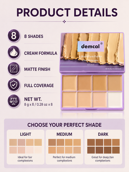 💄 Beauty Must-Have ✨ 8-Color Cream Concealer Palette for Full Coverage, Color Correction & Contouring
