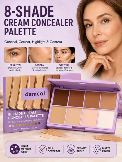 💄 Beauty Must-Have ✨ 8-Color Cream Concealer Palette for Full Coverage, Color Correction & Contouring