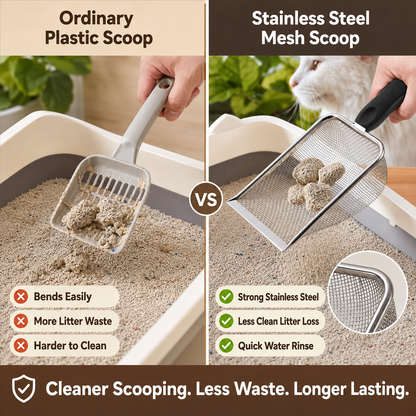 🐱 Stainless Steel Litter Scoop – Sturdy Mesh, Long Handle, All Litter