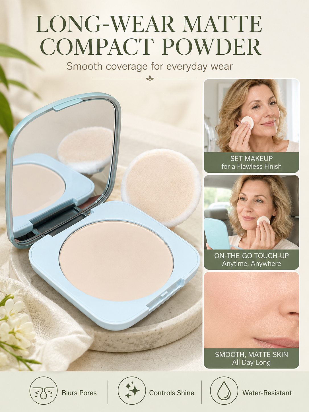 🔥 Beauty Deal 💄 High-Coverage Silk-Finish Pressed Powder with 12-Hour Oil Control & Waterproof Matte Look