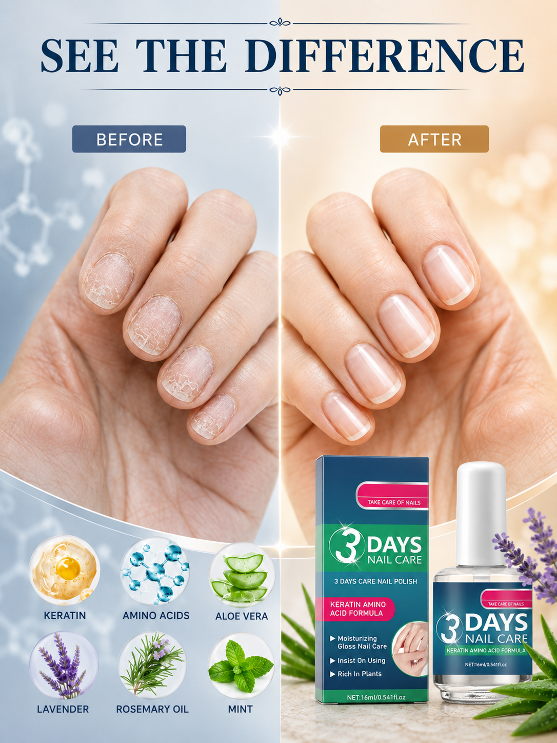 🔥💅 Nail Care Special ✨ Keratin & Amino Acid Nail Serum for Stronger, Hydrated Nails