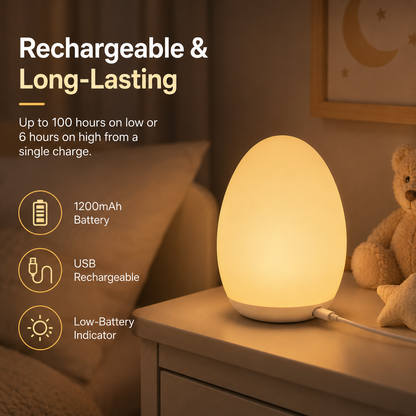 🥚 Rechargeable Tap Night Light – 7 RGB Colors + Stepless Dimming, Baby Room Essential