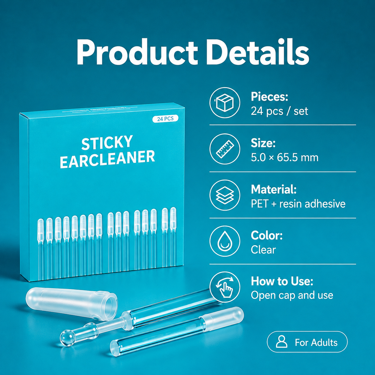 🌀 Sticky Ear Cleaning Stick – Reusable Adhesive Picks, Gentle Soft Removal Tool with Dust Cover (24 PCS)